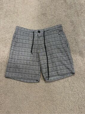 Lost Mens Grey Glen Plaid Hybrid Shorts Size 30 Drawstring Stretch Plaid